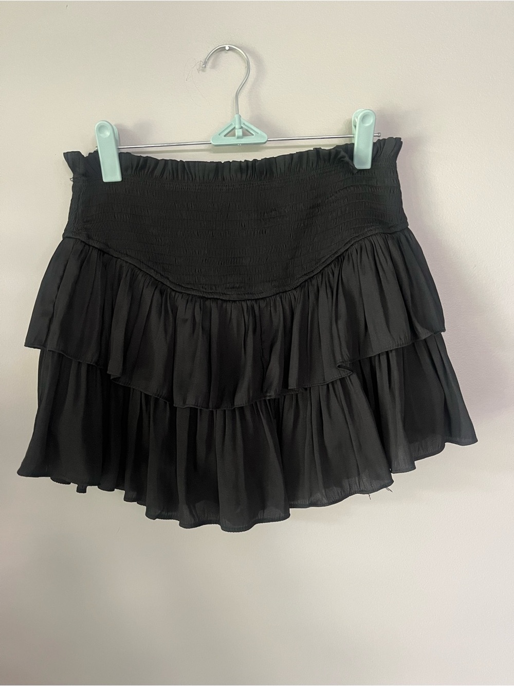 Mustard Seed Black Smocked Tiered Ruffle Mini Skirt